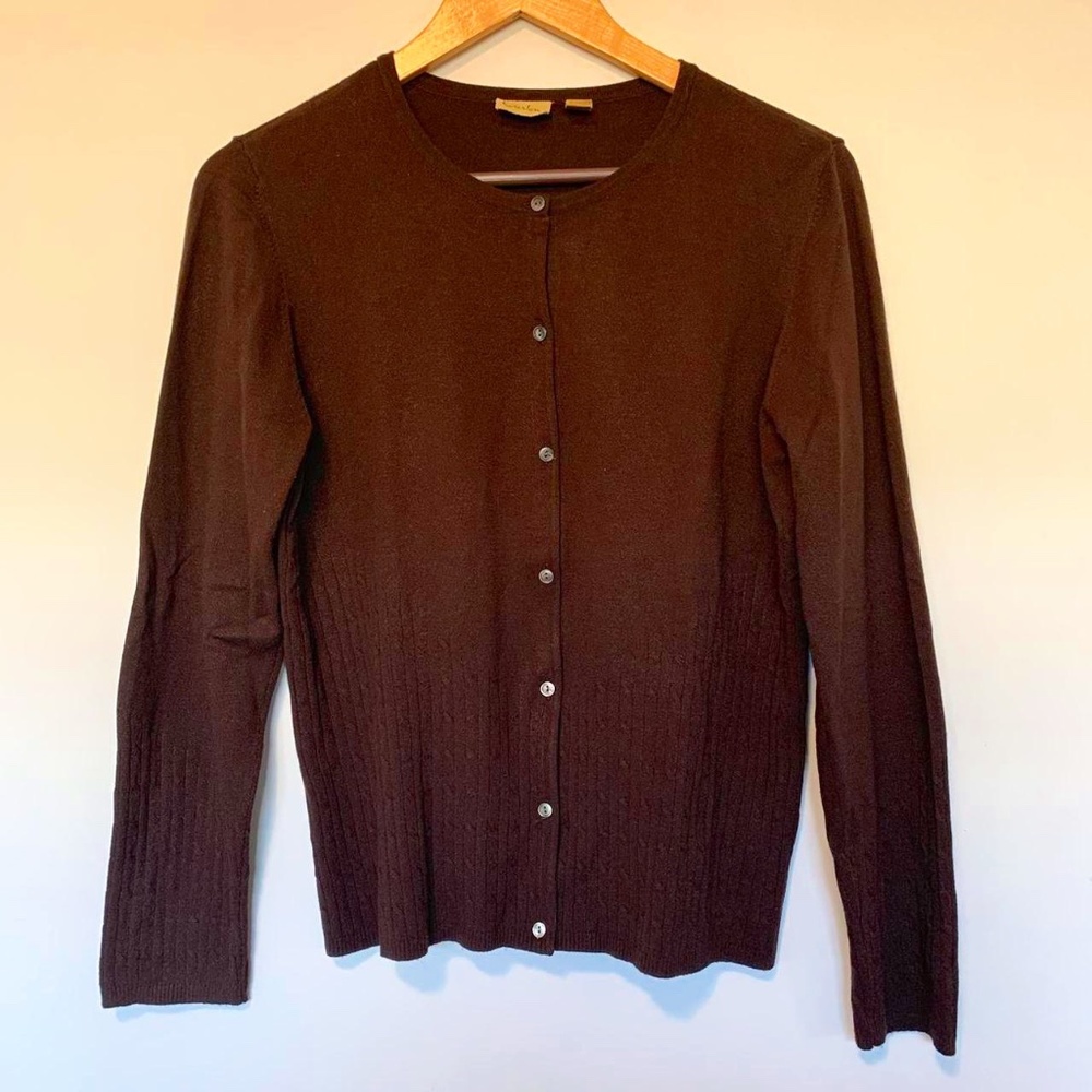 Caslon Brand Brown Long Sleeve Crew Neck Cardigan Sweater